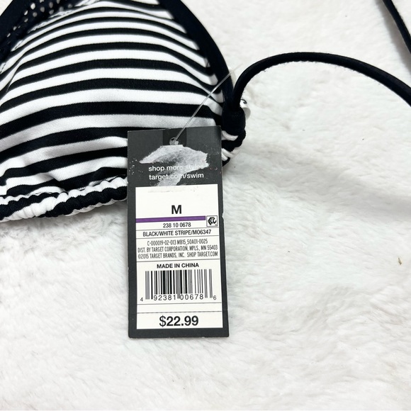 NWT Mossimo Black & White Striped Triangle String Bikini Swim top Size Medium - Picture 5 of 9